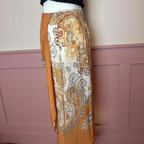 fairy indie paisley sarong wrap midi skirt h&m sz 2 orange lyocell viscose - Picture 5 of 7